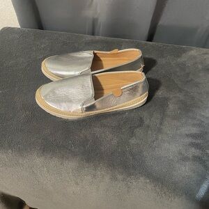 Women's Metallic Silver Slip-On Espadrille Loafers